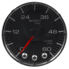 画像をギャラリービューアに読み込む, Autometer Spek-Pro Gauge Boost 2 1/16in 60psi Stepper Motor W/Peak &amp; Warn Blk/Chrm