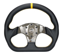 画像をギャラリービューアに読み込む, NRG Carbon Fiber Flat Bottom Steering Wheel (320mm) Yellow CF Center w/Yellow Stitch/Yellow Mark