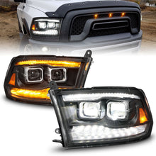 画像をギャラリービューアに読み込む, ANZO 09-18 Dodge Ram 1500/2500/3500 Full LED Proj Headlights w/Switchback Light Bar - Black