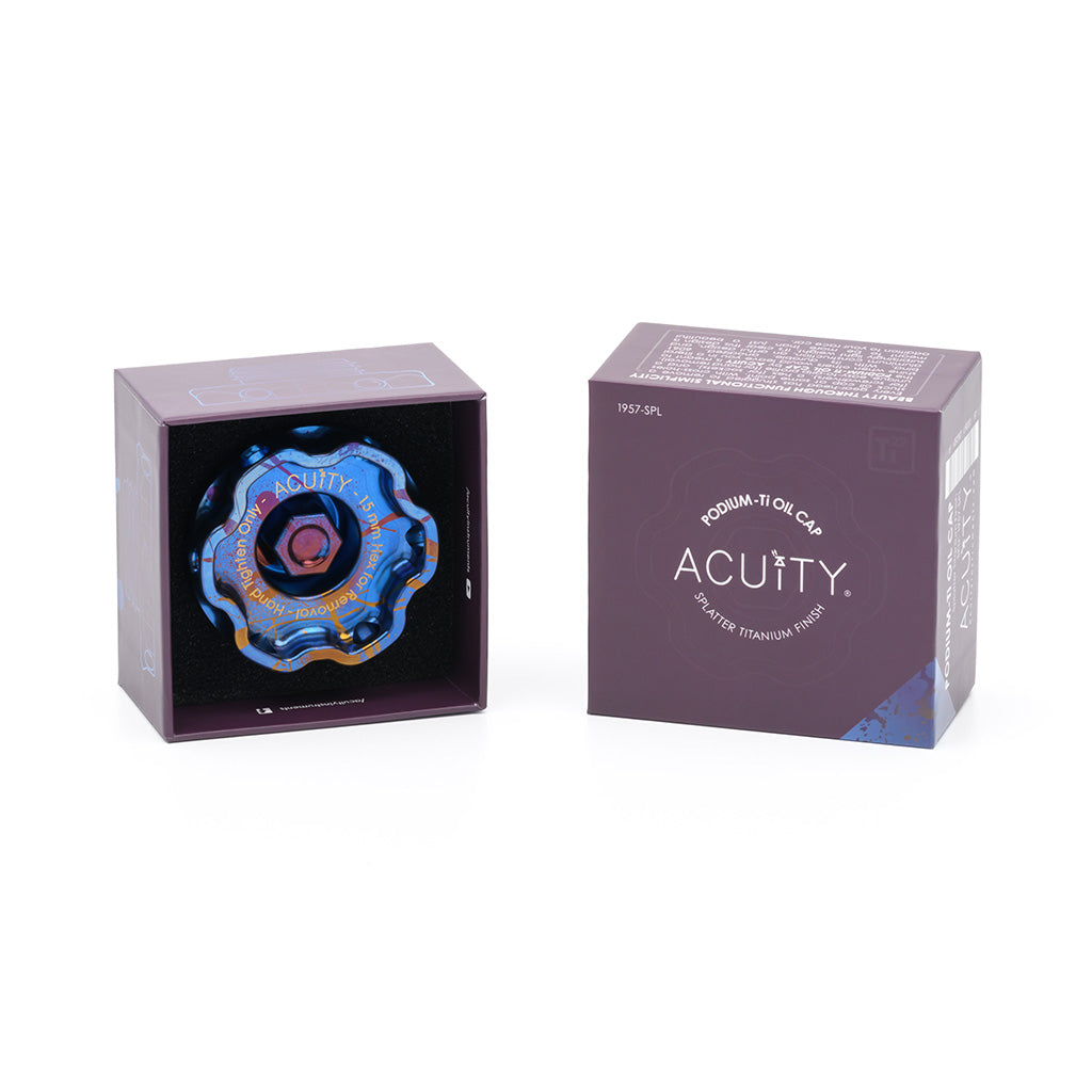 Podium-Ti Oil Cap in Splatter Titanium Finish for Hondas/Acuras