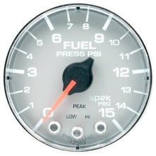 画像をギャラリービューアに読み込む, Autometer Spek-Pro Gauge Fuel Press 2 1/16in 15psi Stepper Motor W/Peak &amp; Warn Slvr/Chrm