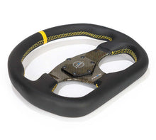 画像をギャラリービューアに読み込む, NRG Carbon Fiber Flat Bottom Steering Wheel (320mm) Yellow CF Center w/Yellow Stitch/Yellow Mark