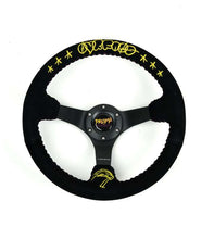 画像をギャラリービューアに読み込む, NRG Reinforced Black Perforated Leather Steering Wheel 350mm / 3in Deep w/ NVR Embroidery