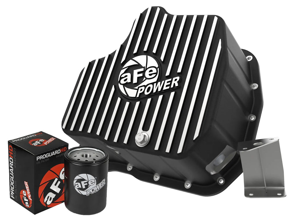 aFe POWER GM Diesel Trucks 01-10 V8-6.6L (td) Pro Series Engine Oil Pan Black w/ Machined Fins