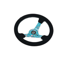 画像をギャラリービューアに読み込む, NRG Reinforced Suede Steering Wheel (350mm / 3in. Deep) Hydro Dipped Blossom Floral w/ Teal Stitch