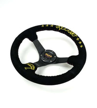 画像をギャラリービューアに読み込む, NRG Reinforced Black Perforated Leather Steering Wheel 350mm / 3in Deep w/ NVR Embroidery