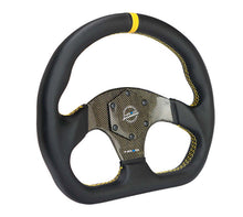画像をギャラリービューアに読み込む, NRG Carbon Fiber Flat Bottom Steering Wheel (320mm) Yellow CF Center w/Yellow Stitch/Yellow Mark