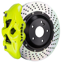画像をギャラリービューアに読み込む, Brembo 11-18 Cayenne/S/GTS Rear GT BBK 4 Piston Cast 380x28 2pc Rotor Drilled- Fluo. Yellow