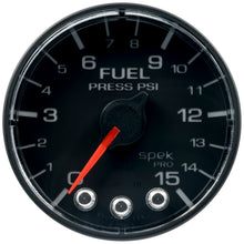画像をギャラリービューアに読み込む, Autometer Spek-Pro Gauge Fuel Press 2 1/16in 15psi Stepper Motor W/Peak &amp; Warn Blk/Blk