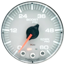 画像をギャラリービューアに読み込む, Autometer Spek-Pro Gauge Boost 2 1/16in 60psi Stepper Motor W/Peak &amp; Warn Slvr/Chrm