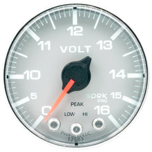 画像をギャラリービューアに読み込む, Autometer Spek-Pro Gauge Voltmeter 2 1/16in 16V Stepper Motor W/Peak &amp; Warn Slvr/Chrm