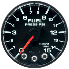 画像をギャラリービューアに読み込む, Autometer Spek-Pro Gauge Fuel Press 2 1/16in 15psi Stepper Motor W/Peak &amp; Warn Blk/Blk