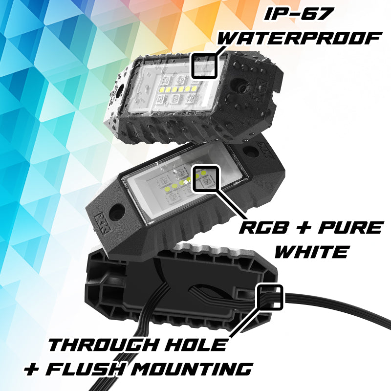 XK Glow RGBW 8pc Addressable LED Rock Light Kit