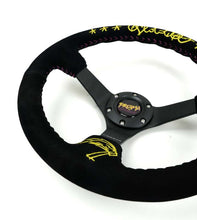 画像をギャラリービューアに読み込む, NRG Reinforced Black Perforated Leather Steering Wheel 350mm / 3in Deep w/ NVR Embroidery