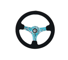 画像をギャラリービューアに読み込む, NRG Reinforced Suede Steering Wheel (350mm / 3in. Deep) Hydro Dipped Blossom Floral w/ Teal Stitch