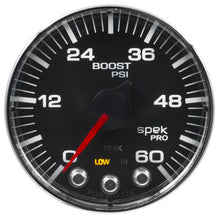 画像をギャラリービューアに読み込む, Autometer Spek-Pro Gauge Boost 2 1/16in 60psi Stepper Motor W/Peak &amp; Warn Blk/Chrm
