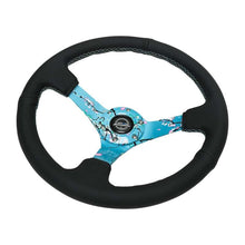 画像をギャラリービューアに読み込む, NRG Reinforced Suede Steering Wheel (350mm / 3in. Deep) Hydro Dipped Blossom Floral w/ Teal Stitch
