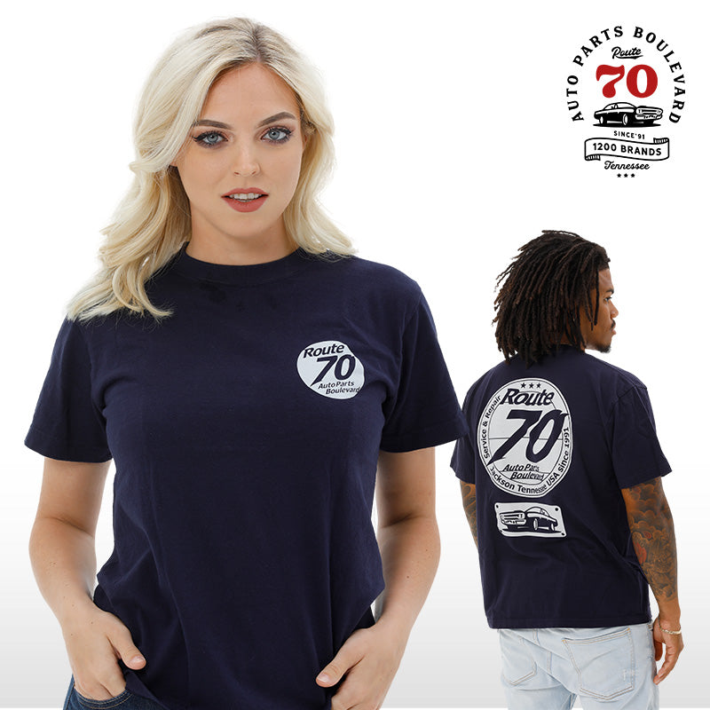R70 オフィシャルTシャツ アメリカン レトロモダン USルート70 ネイビー メンズ