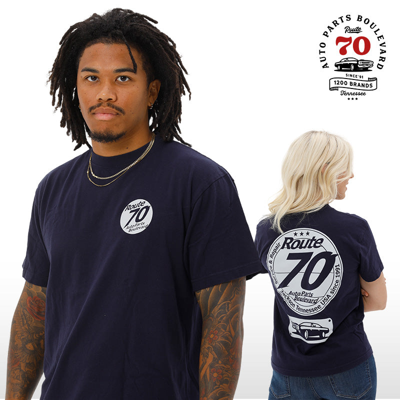 R70 オフィシャルTシャツ アメリカン レトロモダン USルート70 ネイビー メンズ