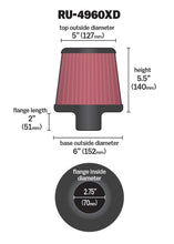画像をギャラリービューアに読み込む, K&amp;N Filter Universal Clamp-On Filter-Round Tapered 2.75in Flange ID x 6in Base OD x 5in Top OD