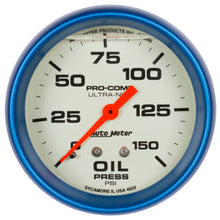 画像をギャラリービューアに読み込む, Autometer Ultra-Nite 2-5/8in 0-150 PSI Liquid Filled Mechanical Glow In Dark Oil Pressure Gauge