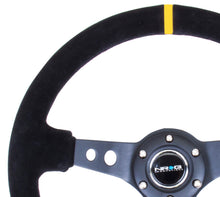 画像をギャラリービューアに読み込む, NRG Reinforced Steering Wheel (350mm / 3in. Deep) Blk Suede w/Circle Cut Spokes &amp; Single Yellow CM