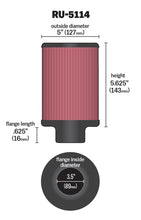 画像をギャラリービューアに読み込む, K&amp;N Filter Universal Rubber Filter 3.5in Flange ID x 5in OD x 5.625in H