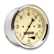 画像をギャラリービューアに読み込む, AutoMeter Gauge Speedometer 5in. 120MPH Elec. Prog. W/ Lcd Odo Antique Beige