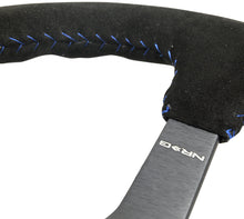 画像をギャラリービューアに読み込む, NRG Reinforced Steering Wheel (350mm / 3in. Deep) Blk Suede/Blue BBall Stitch w/5mm Matte Blk Spokes