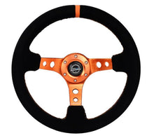 画像をギャラリービューアに読み込む, NRG Reinforced Steering Wheel (350mm/ 3in. Deep) Black Suede/ Orange Center Mark/ Orange Stitching