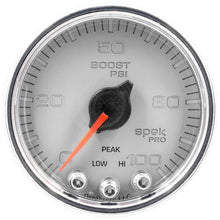 画像をギャラリービューアに読み込む, Autometer Spek-Pro Gauge Boost 2 1/16in 100psi Stepper Motor W/Peak &amp; Warn Slvr/Chrm