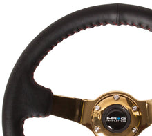 画像をギャラリービューアに読み込む, NRG Reinforced Steering Wheel (350mm / 3in. Deep) Blk Leather/Red BBall Stitch w/4mm Gold Spokes