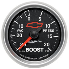 画像をギャラリービューアに読み込む, Autometer GM Bowtie Black 2-1/16in Boost/Vacuum 30in HG - 20 PSI Mechanical