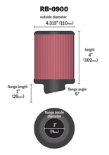 画像をギャラリービューアに読み込む, K&amp;N Universal Rubber Filter 3 inch 5 Degree FLG 4 1/2 inch OD 4 inch Height