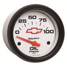 画像をギャラリービューアに読み込む, AutoMeter Gauge Oil Pressure 2-5/8in. 100PSI Electric Chevy Red Bowtie White