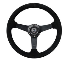画像をギャラリービューアに読み込む, NRG Sport Steering Wheel (350mm / 1.5in Deep) Black Suede/Black Stitch w/Matte Black Solid Spokes