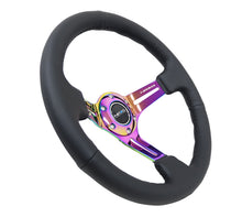 画像をギャラリービューアに読み込む, NRG Reinforced Steering Wheel (350mm / 3in. Deep) Blk Leather/Blk Stitch w/Neochrome Slits