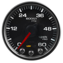 画像をギャラリービューアに読み込む, Autometer Spek-Pro Gauge Boost 2 1/16in 60psi Stepper Motor W/Peak &amp; Warn Blk/Black