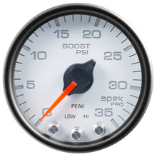 画像をギャラリービューアに読み込む, Autometer Spek-Pro Gauge Boost 2 1/16in 35psi Stepper Motor W/Peak &amp; Warn White/Black