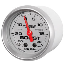 画像をギャラリービューアに読み込む, Autometer Marine Silver Ultra-Lite 2-1/16in 0-30 HG / 0-20 PSI Vacuum / Boost Gauge