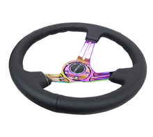 画像をギャラリービューアに読み込む, NRG Reinforced Steering Wheel (350mm / 3in. Deep) Blk Leather/Blk Stitch w/Neochrome Slits