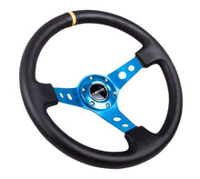 画像をギャラリービューアに読み込む, NRG Reinforced Steering Wheel (350mm / 3in. Deep) Blk Leather w/Blue Cutout Spoke &amp; Single Yellow CM