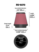 画像をギャラリービューアに読み込む, K&amp;N Universal Tapered Filter 3-1/8in Flange IDx4-15/16in Base OD x 3-1/2in Top OD x 3-15/16in Height