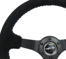 画像をギャラリービューアに読み込む, NRG Reinforced Steering Wheel (350mm / 3in. Deep) Blk Suede/Blue BBall Stitch w/5mm Matte Blk Spokes