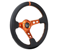 画像をギャラリービューアに読み込む, NRG Reinforce Steering Wheel (350mm / 3in. Deep) Blk Leather, Orange Center Mark w/ Orange Stitching