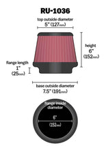 画像をギャラリービューアに読み込む, K&amp;N Universal Clamp-On Air Filter 6in FLG / 7-1/2in B / 5in T / 6in H