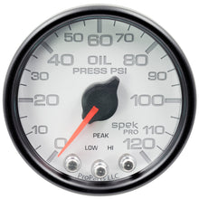 画像をギャラリービューアに読み込む, Autometer Spek-Pro Gauge Oil Press 2 1/16in 120psi Stepper Motor W/Peak &amp; Warn Wht/Blk