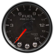画像をギャラリービューアに読み込む, Autometer Spek-Pro Gauge Fuel Press 2 1/16in 15psi Stepper Motor W/Peak &amp; Warn Blk/Blk