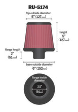 画像をギャラリービューアに読み込む, K&amp;N Universal Rubber Filter-Round Tapered 2.5in Flange ID x 6in Base OD x 5in Top OD x 5in Height