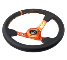 画像をギャラリービューアに読み込む, NRG Reinforce Steering Wheel (350mm / 3in. Deep) Blk Leather, Orange Center Mark w/ Orange Stitching